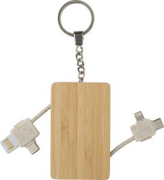Bamboo Keychain With Charging Cables