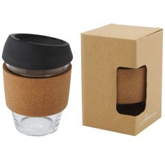 Lidan Borosilicate Glass Tumbler With Lid and Cork Grip 360 ml