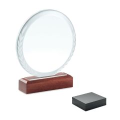 Round Crystal Award On Wooden Base KEEN