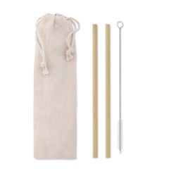 NATURAL STRAW Reusable Bamboo Straws In Cotton Pouch