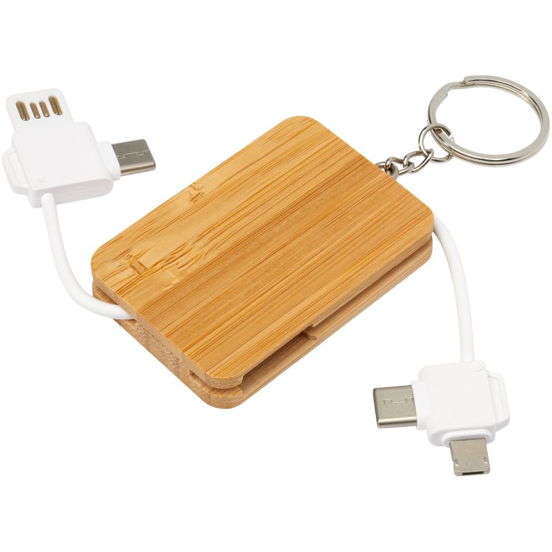 Reel 6 in 1 Retractable Bamboo Key Ring Charging Cable Promotional Reel 6 in 1 Retractable Bamboo Keyring Charge Cable Bounce Creative Designs